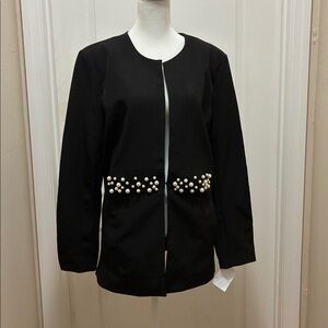 Athena Marie Black Pearl-Embellished Lined Blazer - Hidden Thin Shoulder Pads